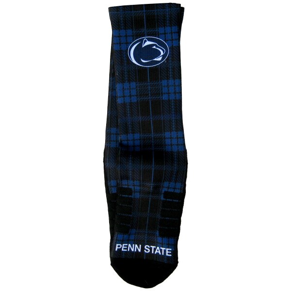 navy socks with collegiate plaid and Penn State Athletic Logo